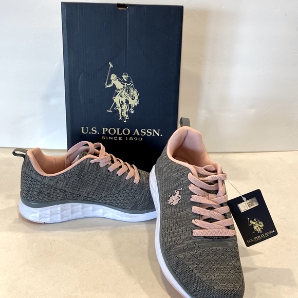U.S. Polo Assn. Shoes - U.S. POLO ASSN LIGHTWEIGHT LACE-UP SNEAKER. GREY MESH WITH PINK ACCENT SIZE 8
